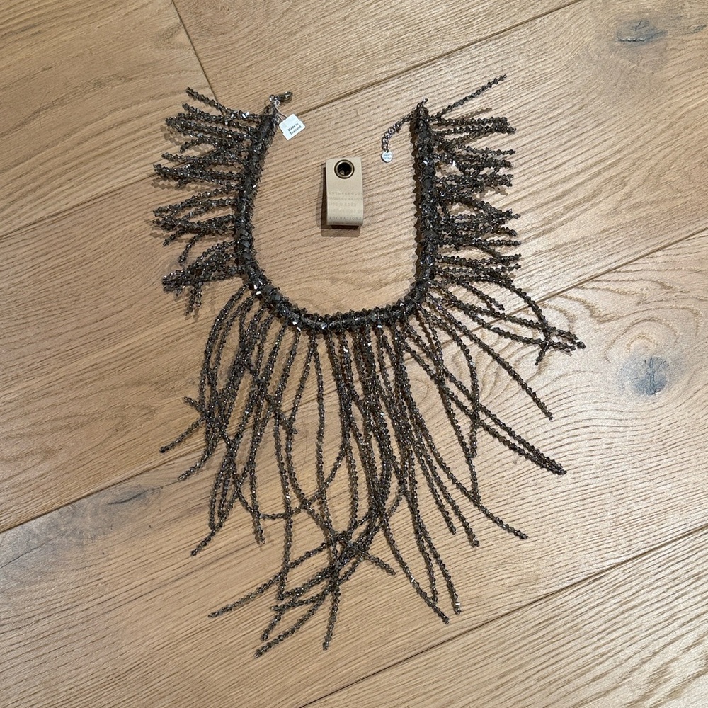 Anthropologie Silver Beaded Fringe Necklace